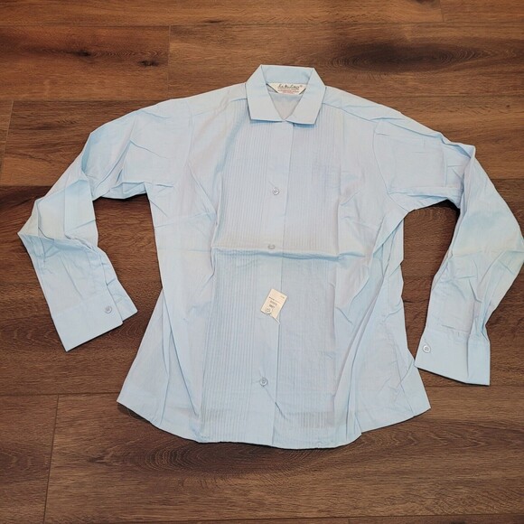 VTG Lady Manhattan Sz 12 S Blue Collar Pleat Long Sleeve Button Dura Smooth READ - Picture 1 of 16